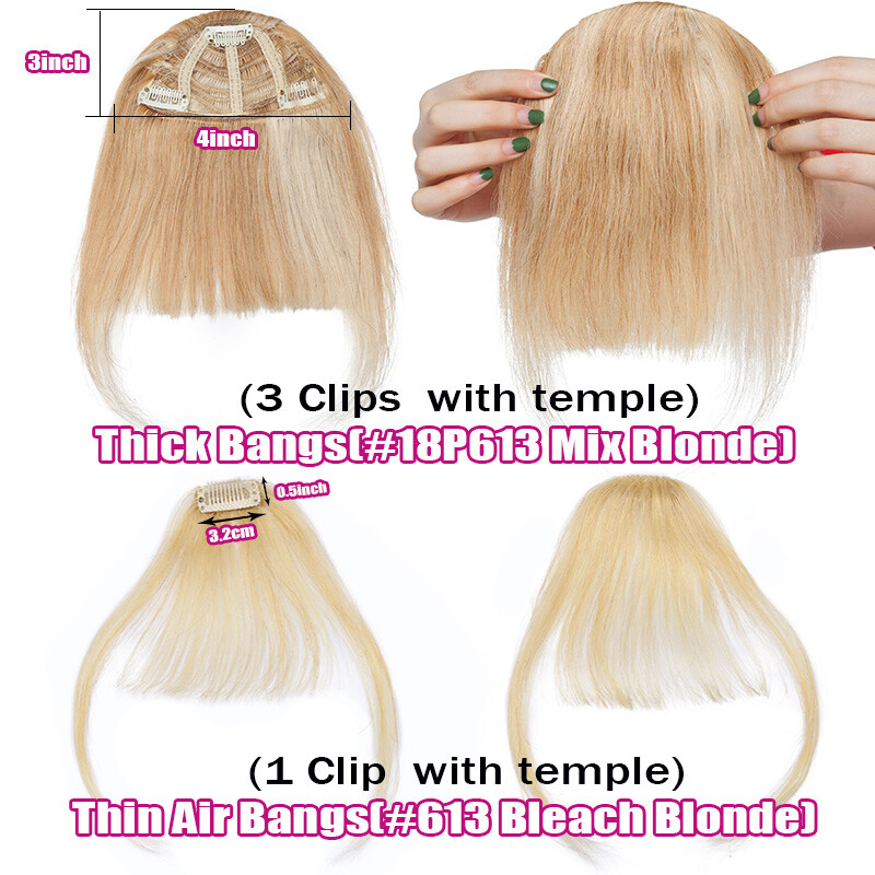 SALE Fringe Bangs Clip In 100% Remy Human Hair Extensions Middle Part Hairpieces