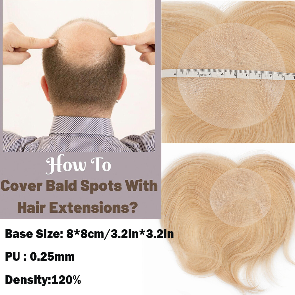 Full PU Bald Spot Remy Human Hair Cover-up Hair Patches Head Top Replacement 8*8