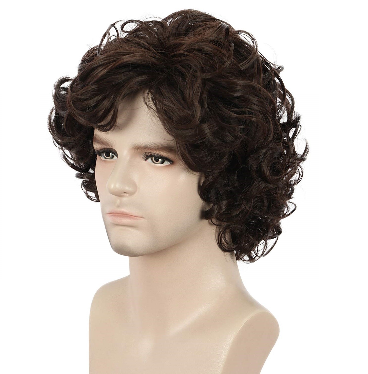Men’s Short Brown Wig Synthetic Hair Smooth Natural Men’s Curly Wig Synthetic US