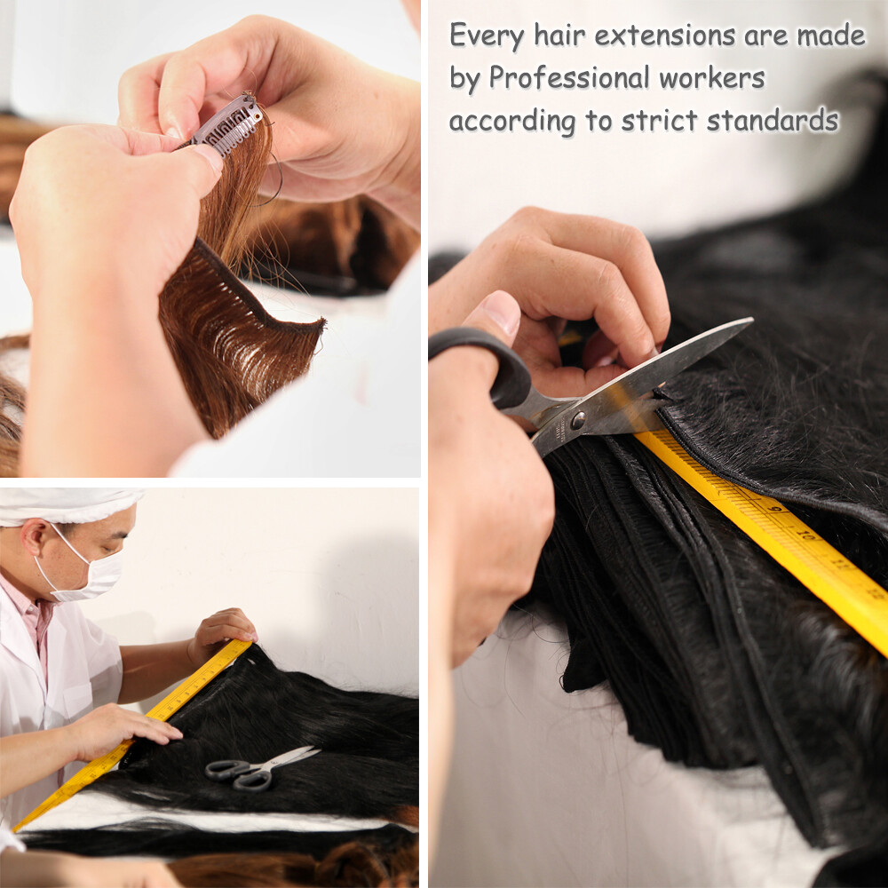 170G THICK Clip In Double Weft 100% Real Human Remy Hair Extensions Full Head