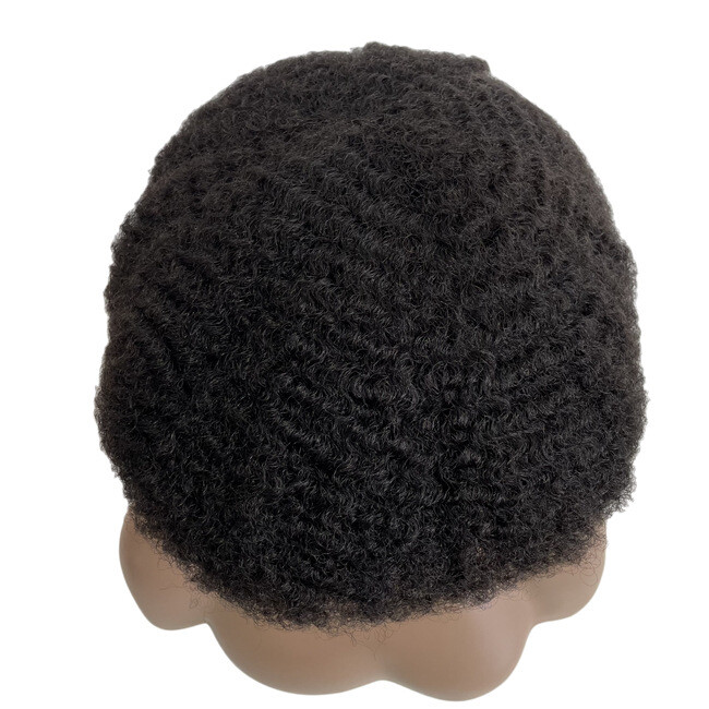 Hair for Black Men Afro Curly Toupee Human Hairpiece 6MM 8×10 Full Lace Wave