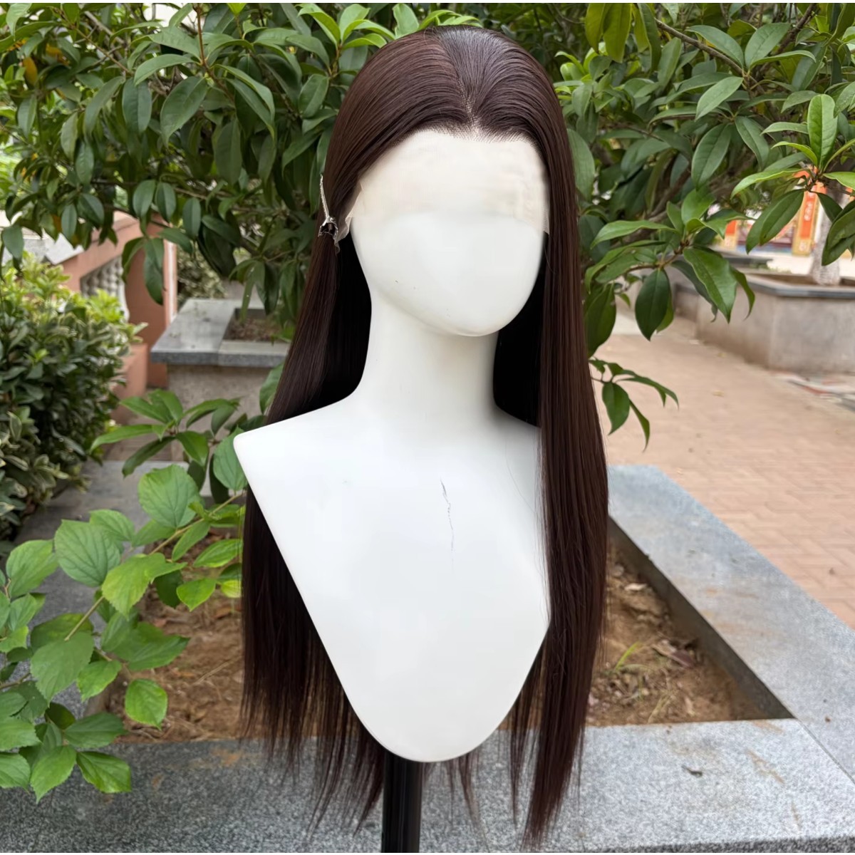 Long Straight Women Choc Brown Frontal Lace Wigs Natural Heat Resistant Hair
