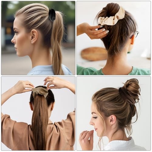 Large Scrunchies for Women 4Pcs Velvet Black; Beige; Dark Brown; Light Brown