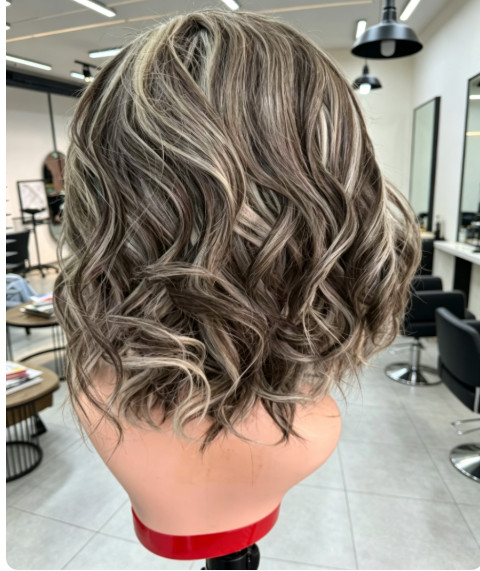 Dark Ash Brown Silver Grey Balayage Highlight Bob Wig Human Hair Lace Front Wigs
