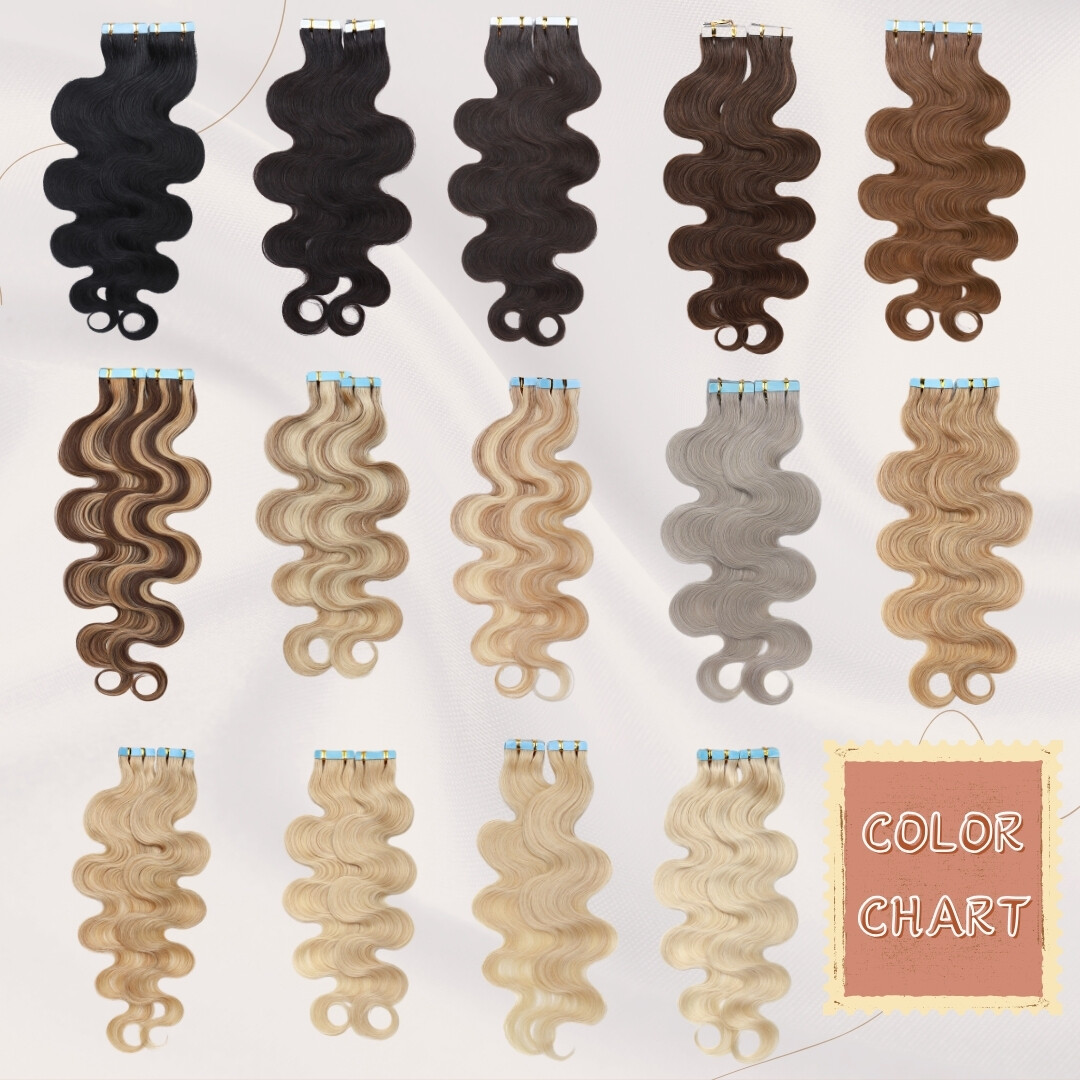 Thick Tape In Remy Human Hair Extensions Skin Weft FULL HEAD Body Wave Balayage