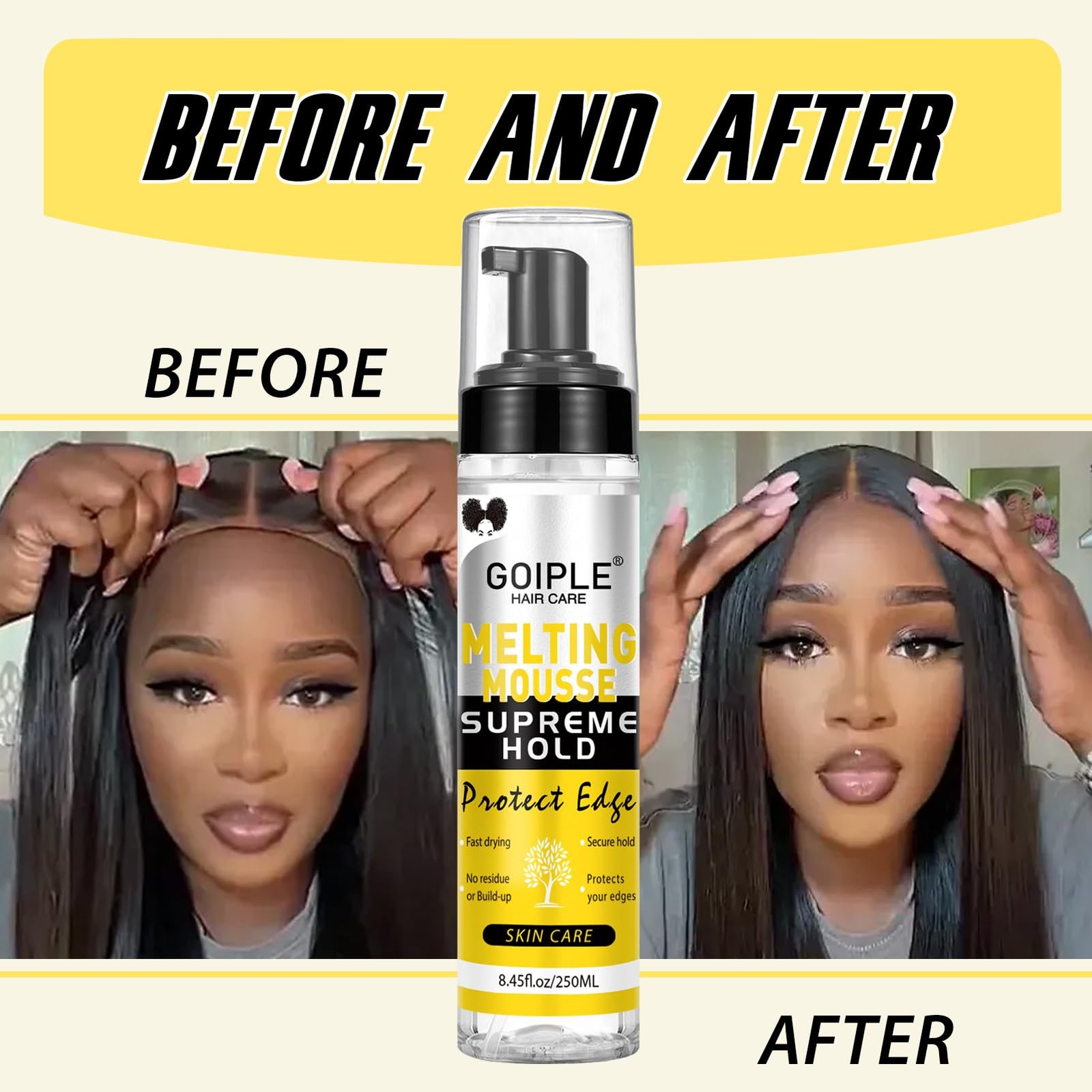 8.45 FL OZ Lace Wig Mousse Glue~Less Adhesive Extra Hold