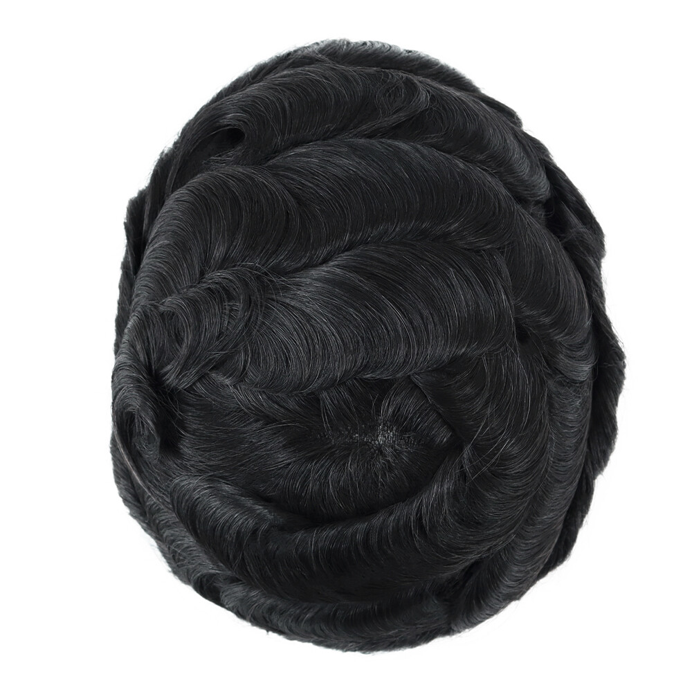 Durable Fine Mono Mens Toupee Human Hair Replacement System Lace Poly Hairpiece