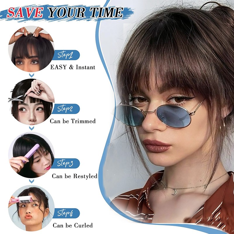 Clip In Fringe Topper Neat Bangs Hair Piece 100% Real Remy Human Hair Extensions