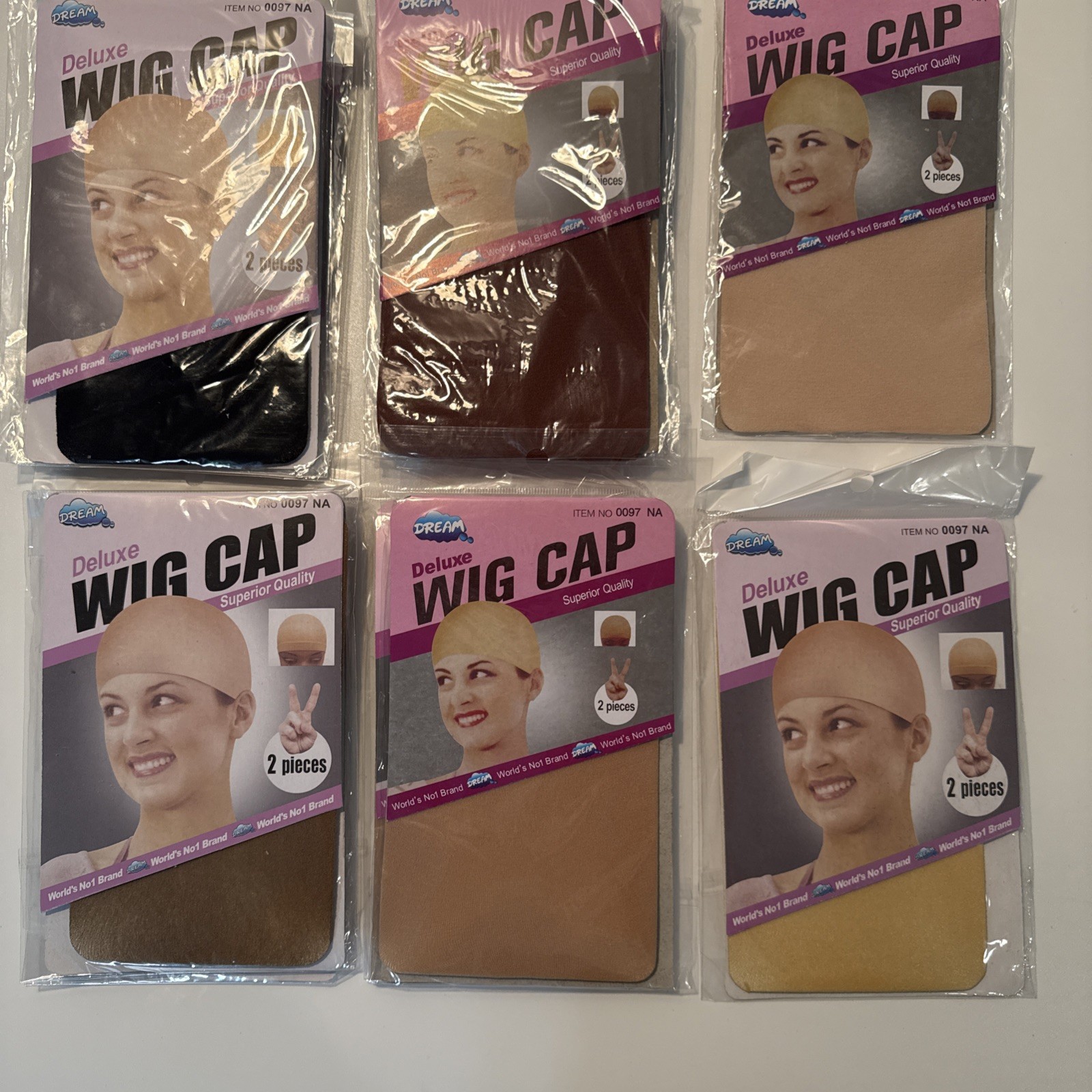 12 packs (24pcs) Dream Deluxe Wig Cap Stocking Wig Liner Black Brown Beige ect