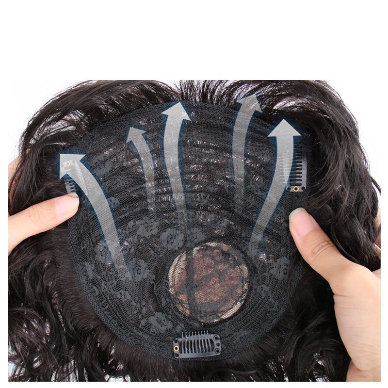 Seamless Fluffy Wavy Curly Wavy Clip Human Hair WigletHairpiece Topper For Women