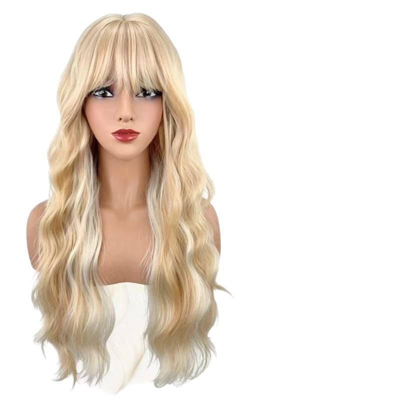 Blonde Wig Long Curly Wavy Synthetic Hair With Bangs Women Party Daily Wear