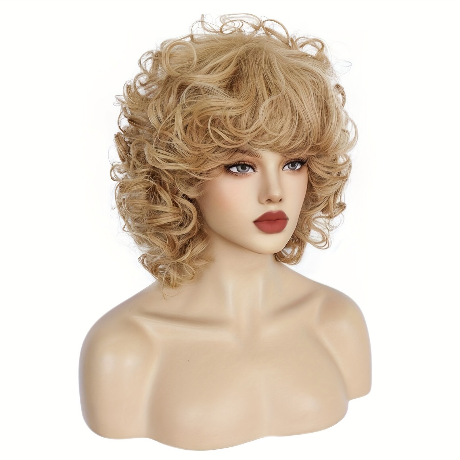 Synthetic Hair Short Curly Wavy Brown Anime Cosplay Wig With Bangs For Halloween