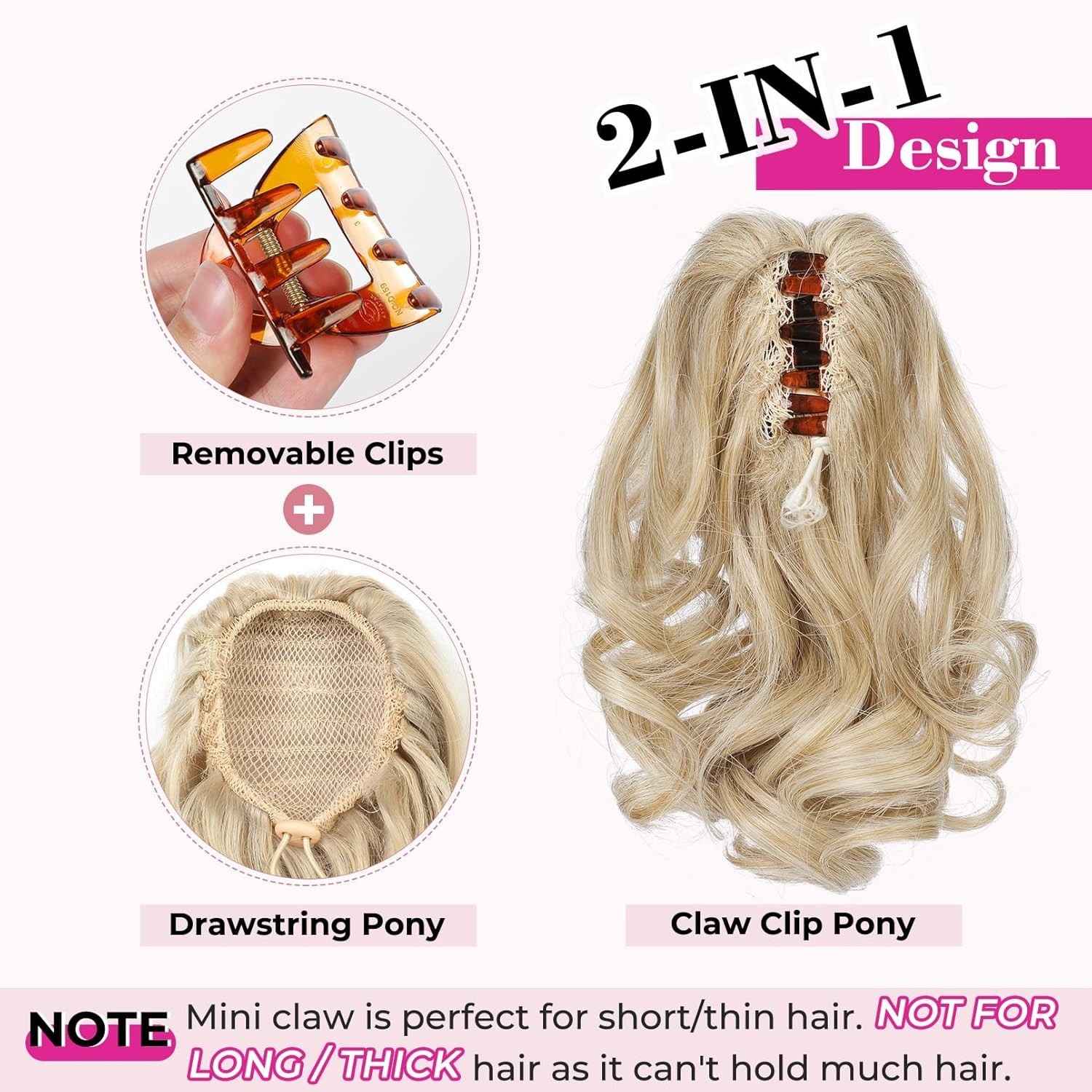 REECHO 9″ Short Ponytail Extension, Classic Loose Curly Wavy Claw Clip Pony tail
