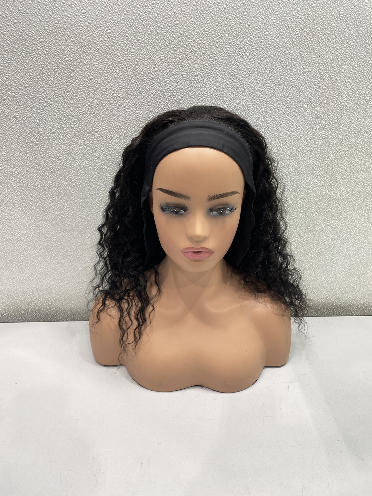 Nicmiss Natural Black Deep Wave Human Hair Headband Glueless Wig 16″