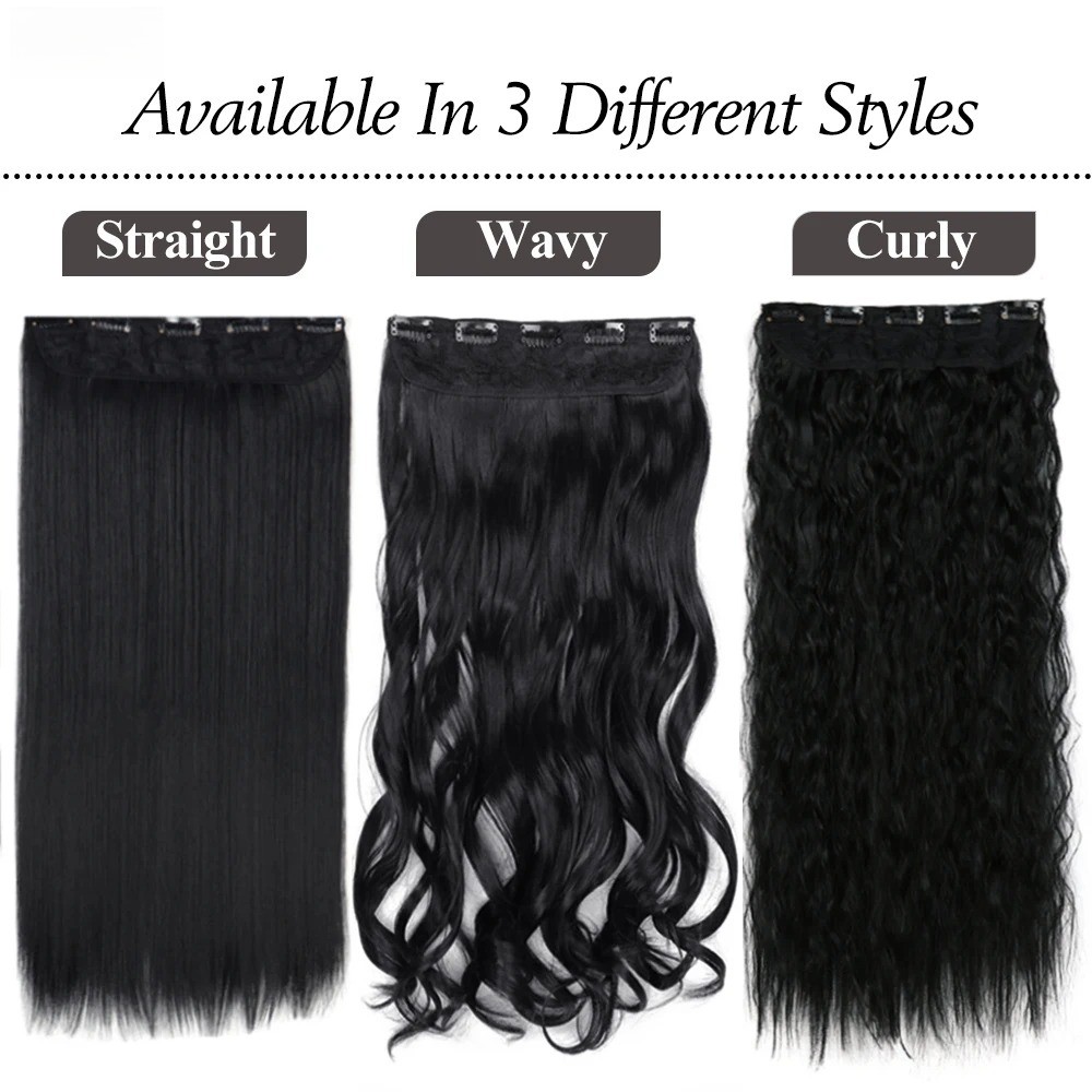 Long Straight 5 Clip In 22Inch Synthetic Hair Extensions Natural Fake Hairpiece