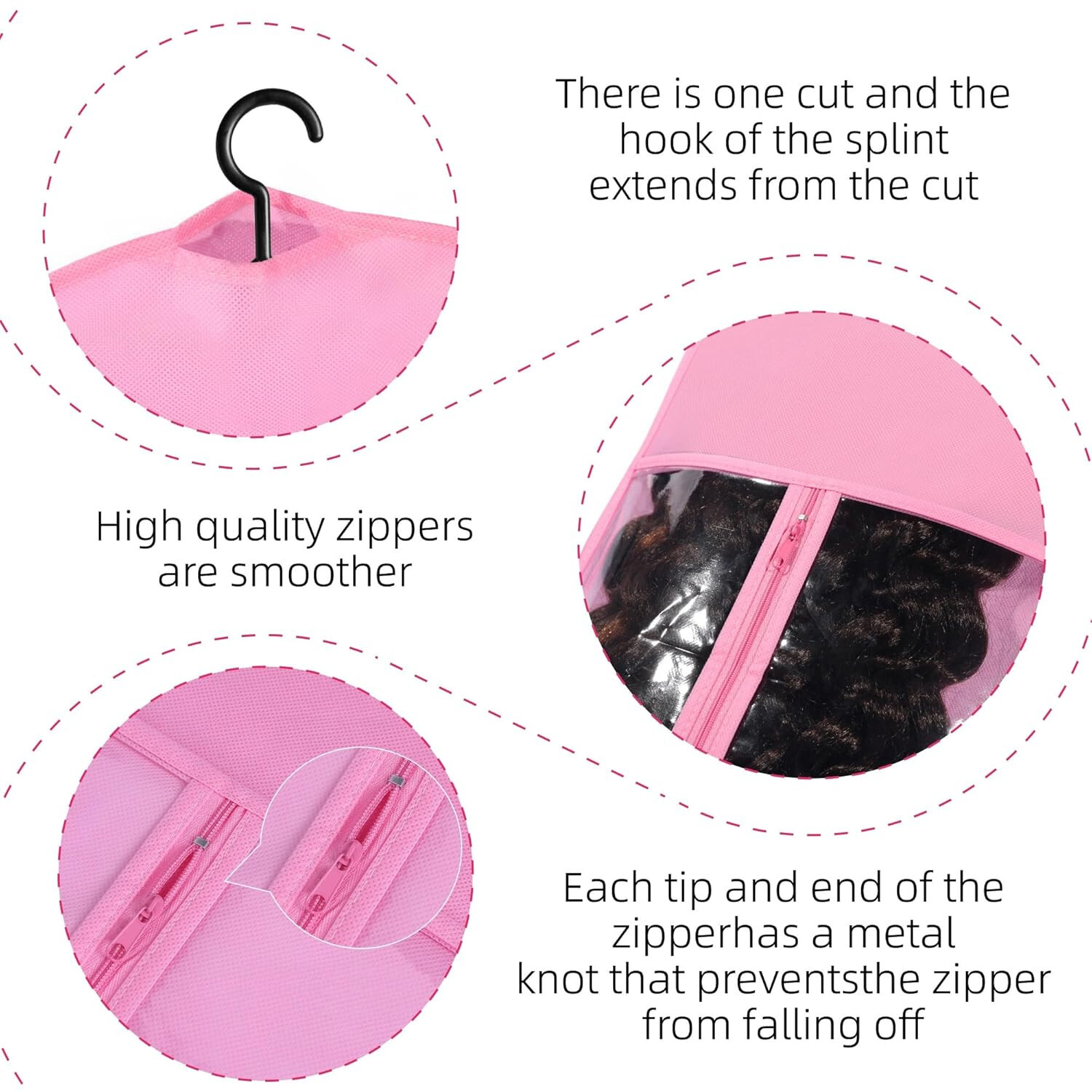3PCS Pink Wig Hook Hanger Hair Holder Storage Dust-proof Bags Non-Woven Fabric