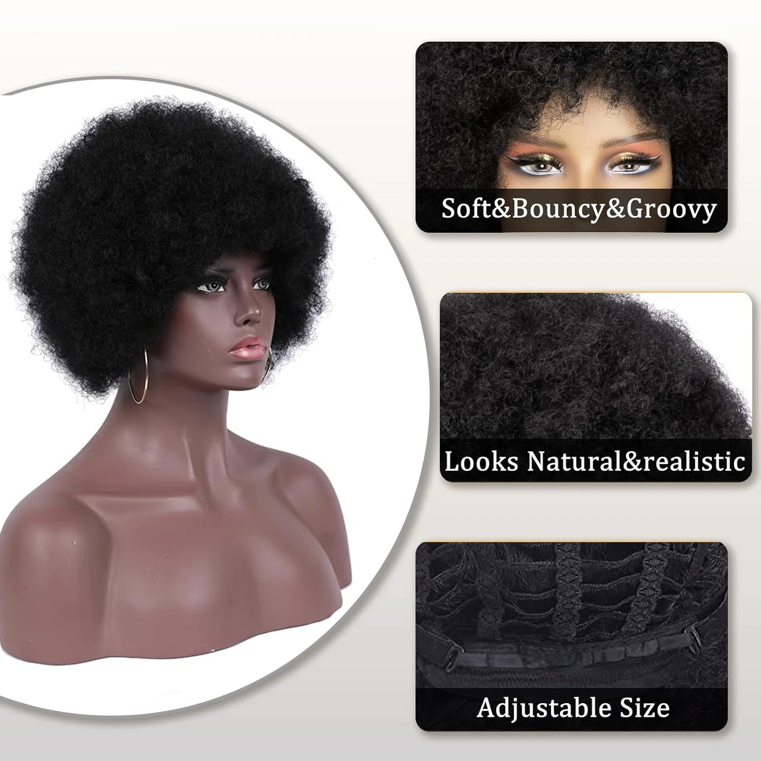 Fluffy Bouncy Afro Puff Wig Short Synthetic Kinky Curly Hairpiece for Women