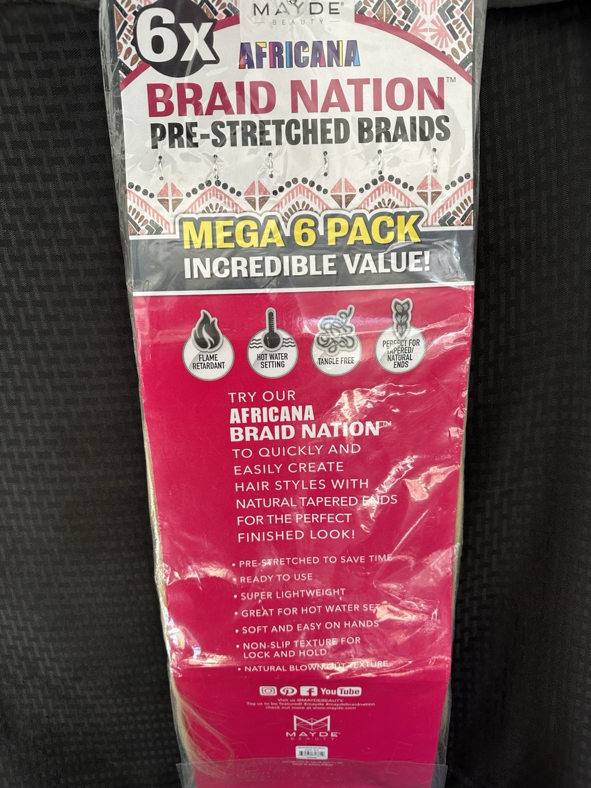 MAYDE Beauty Africana Mega 6x Pre-Stretched BRAID NATION 24″ HAIR EXTENSIONS-New