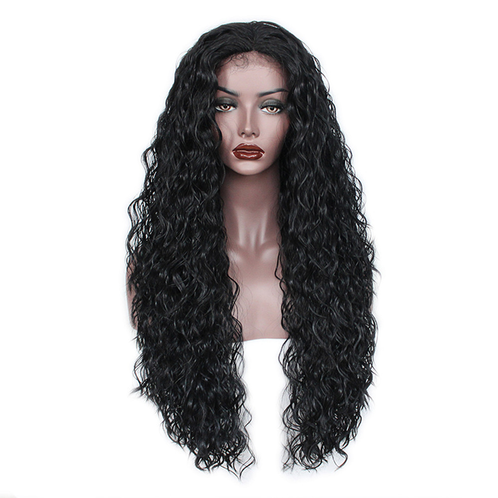 Black Long Loose Curly Synthetic Wig Lace Front Wig Synthetic Baby Hair 26 Inch