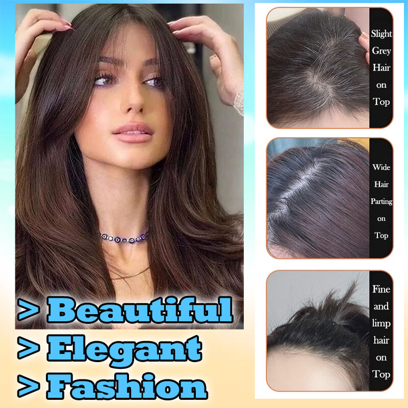 Clip In Hair Topper 100% Real Human Hair Piece Toupee Extensions Full Lace Base