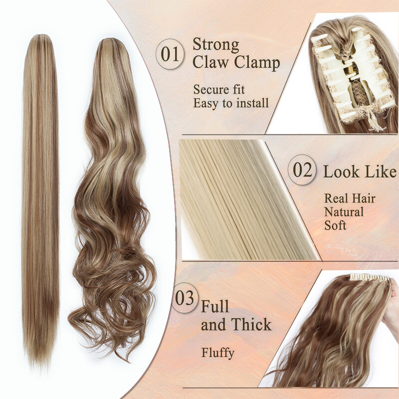 Long Claw On Clip Ponytail Real As Human Natural Wavy Pony Tail Hair Extension