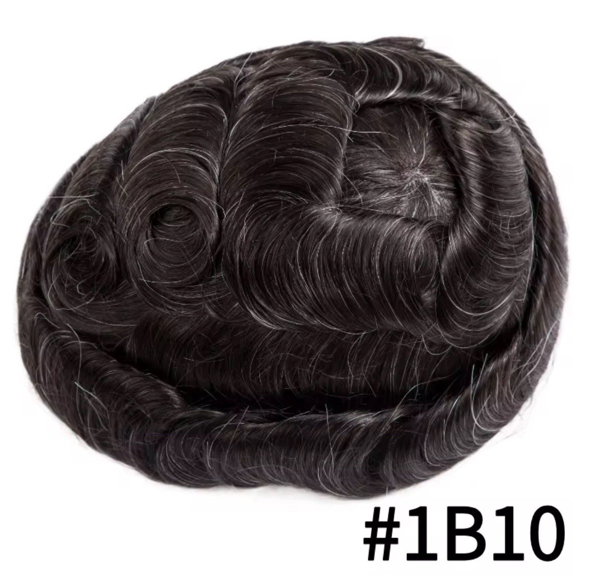 TEMCG Men’s Human Hair Toupee Hairpiece Mono Base Wavy Natural Multi Color