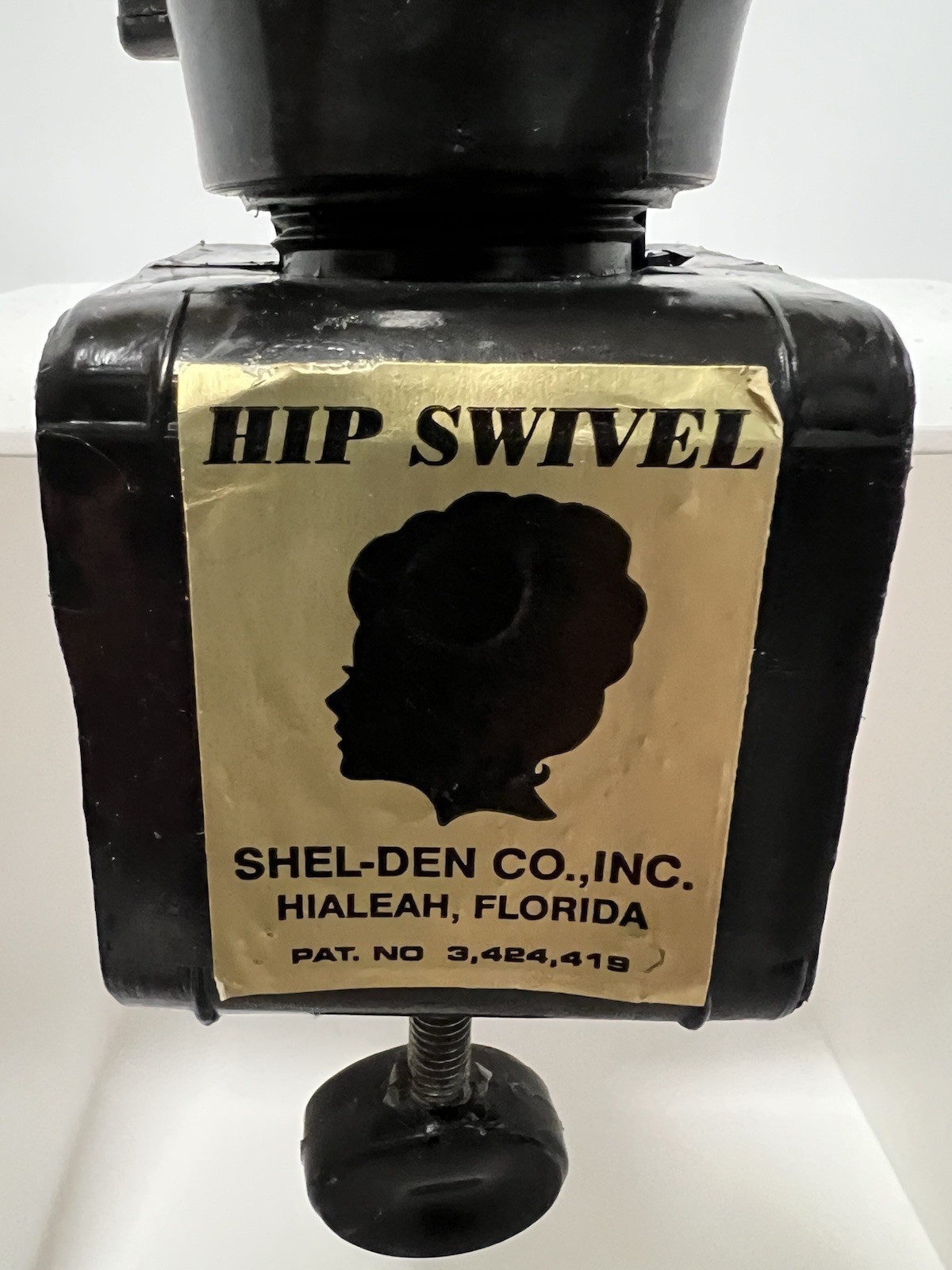 Vintage Hip-Swivel Wig Head Block Holder • Black Plastic • Table Mount Clamp