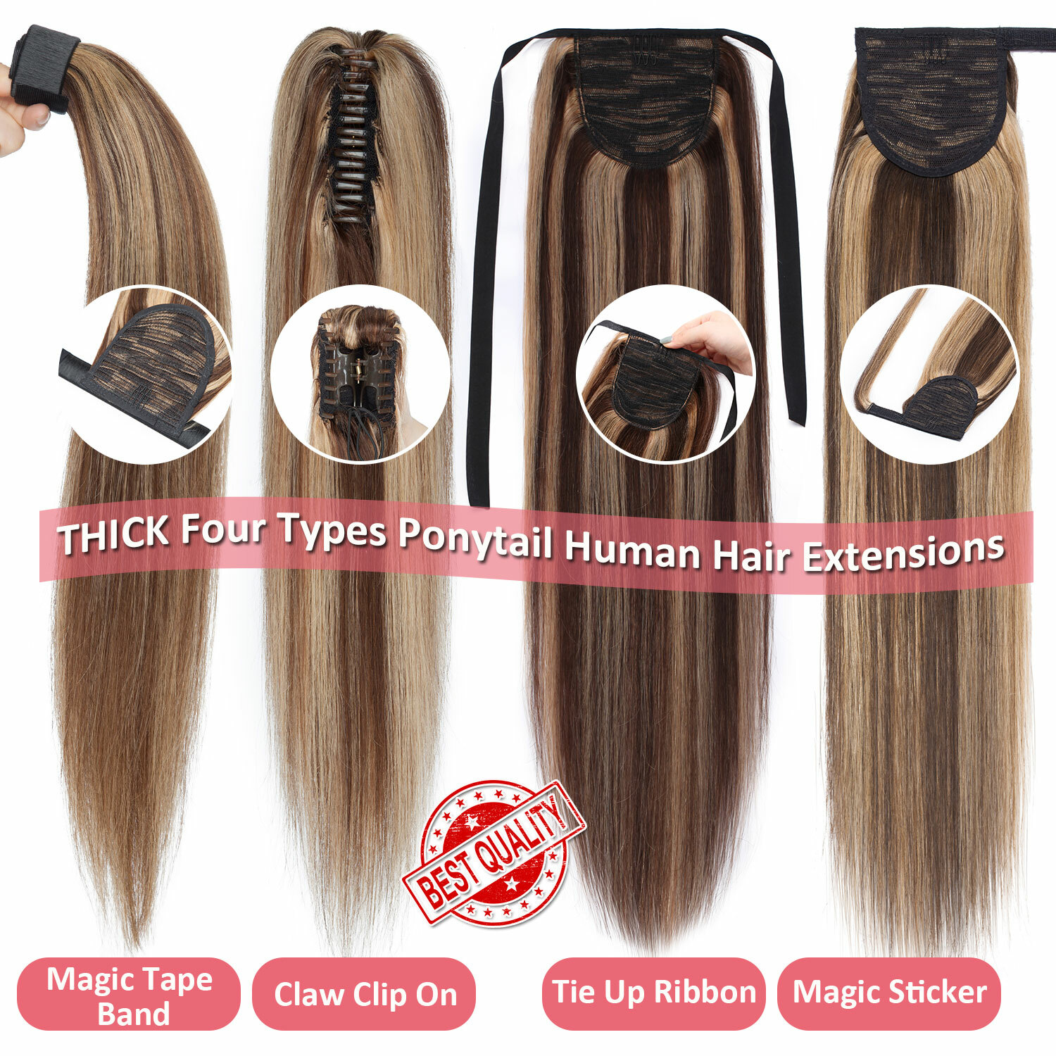US Brazilian 100% Real Remy Human Hair Claw In On Ponytail Extensions Thick 120G