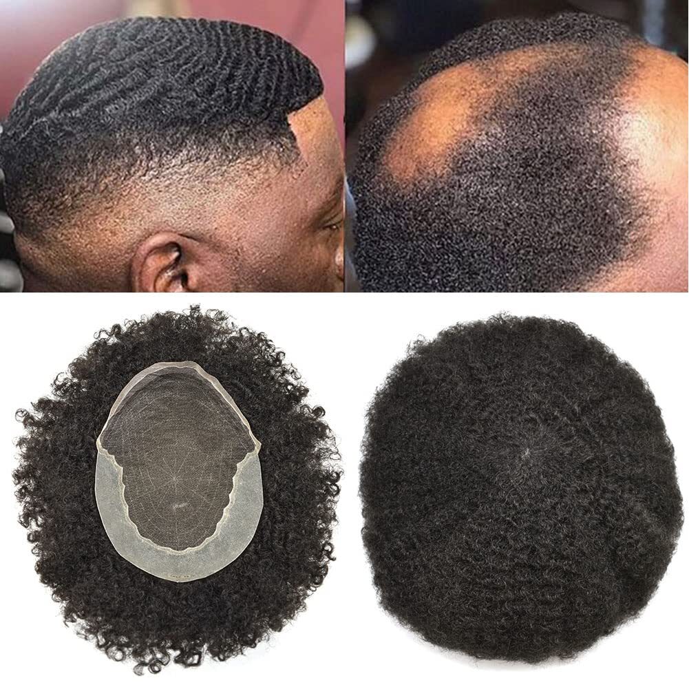 Afro Curl Mens Toupee Hairpiece French Lace Front African American Hair Systems
