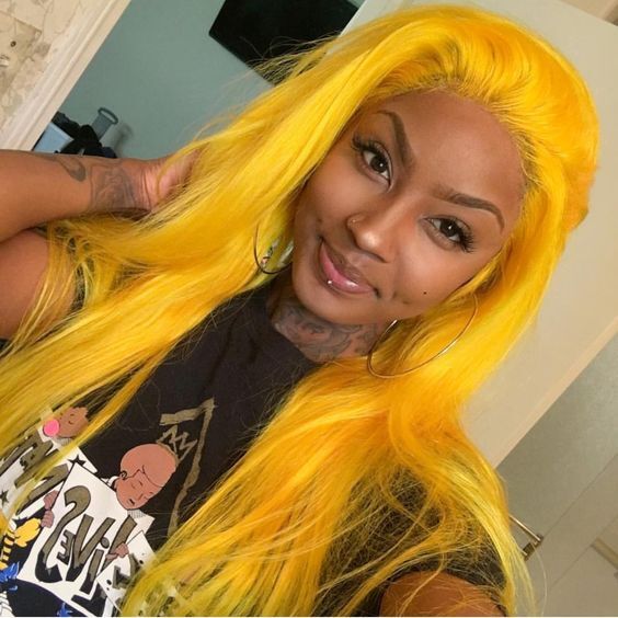 Lace Front Yellow Wig 24In Long Straight Yellow Wig for Women Cosplay Party Wear
