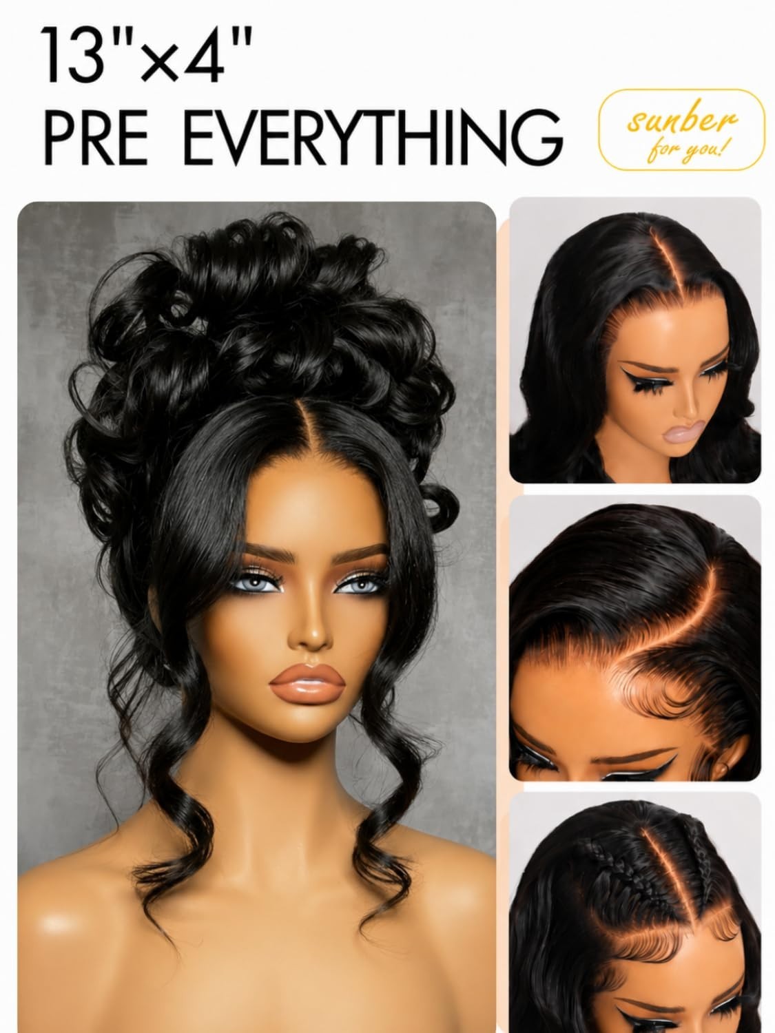 18″ Loose Body Wave Human Hair Wig, 13×4 HD Lace Front, Pre-Plucked, Drawstring