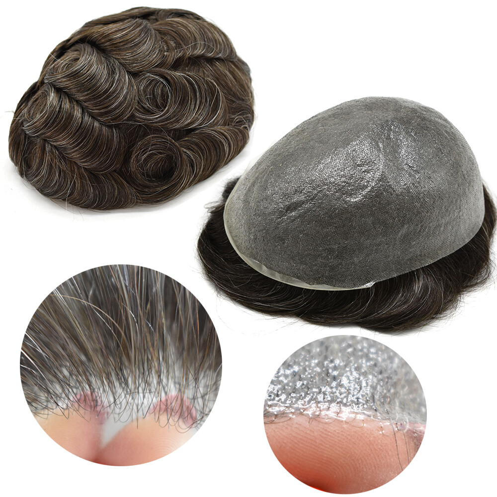 Ultra Thin Skin Mens Toupee Invisible Men Hair Replacement System 0.03MM