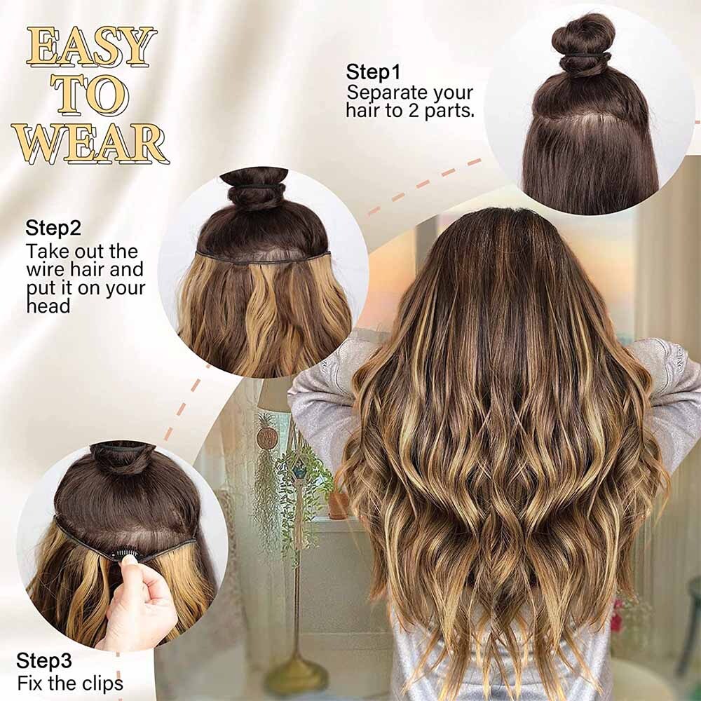 100% Real Natural as Human Wire Clip in Hair Extensions Invisible One Piece Wavy