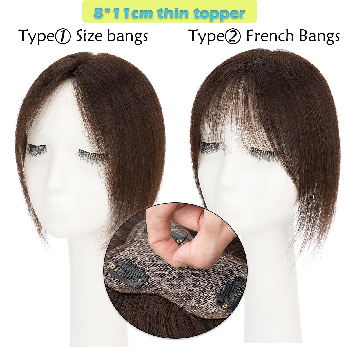 Top Lace Women Topper Clip In Remy Human Hair Toupee Hairpiece Bangs Lightweight