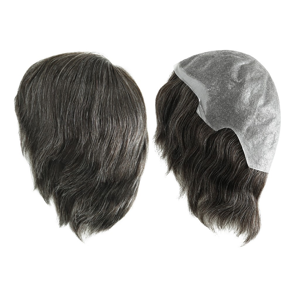 Mens Human Hair Full Head Wigs Thin Poly Skin Wig Medium Size 6” #1B30