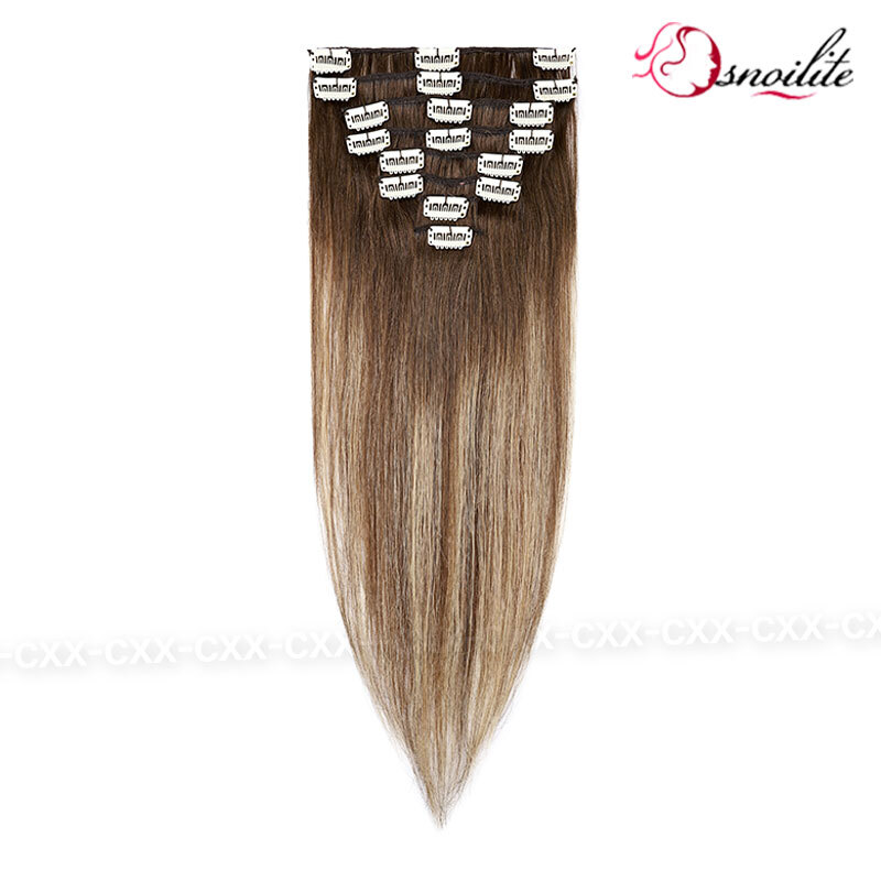 Smooth&Soft 100% Human Hair Extensions 8 Pieces Clip In Real Remy Hair FULL HEAD