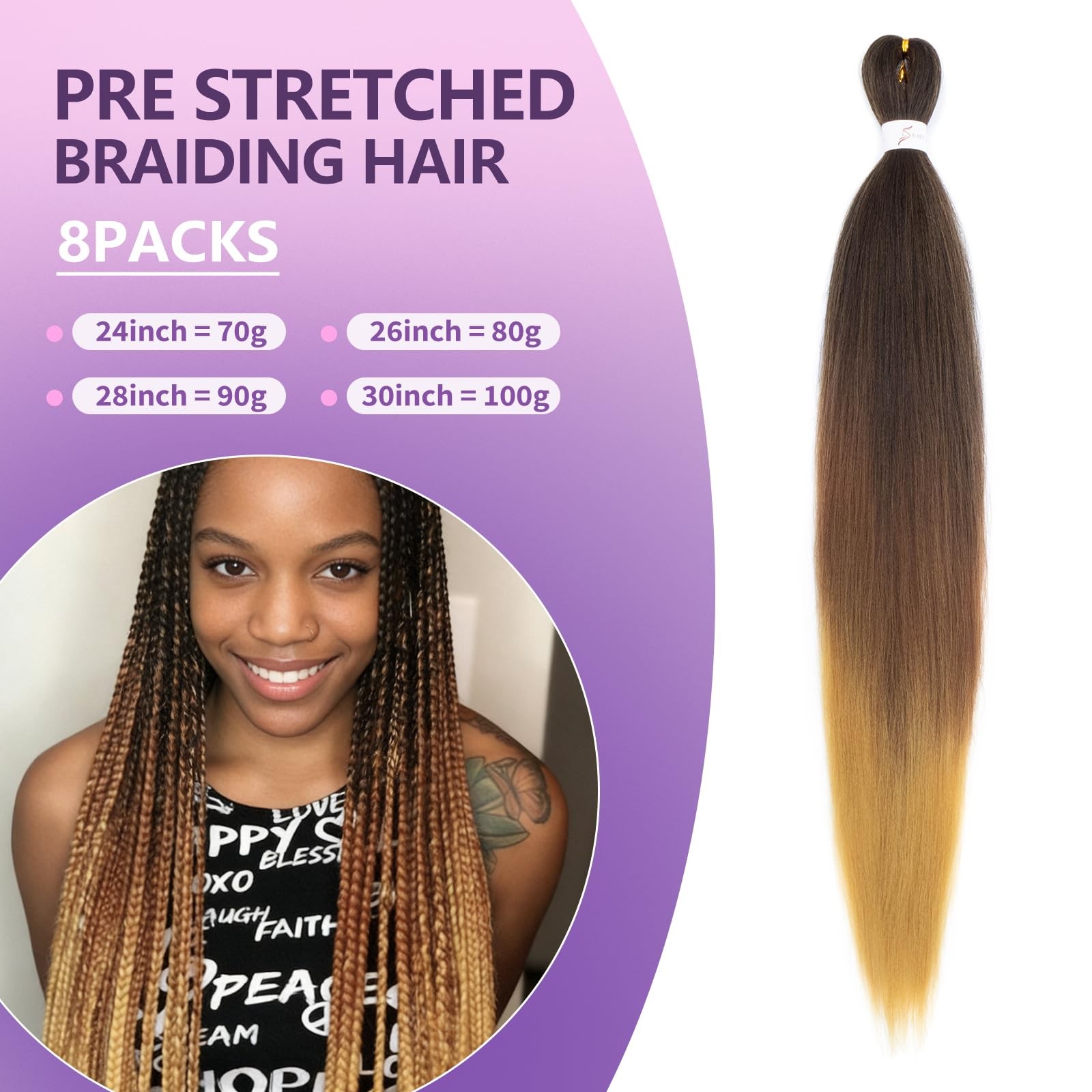 28 Inch 8Packs #1B/27/30 Pre Stretched Braiding Hair For Women | Low Temperat…