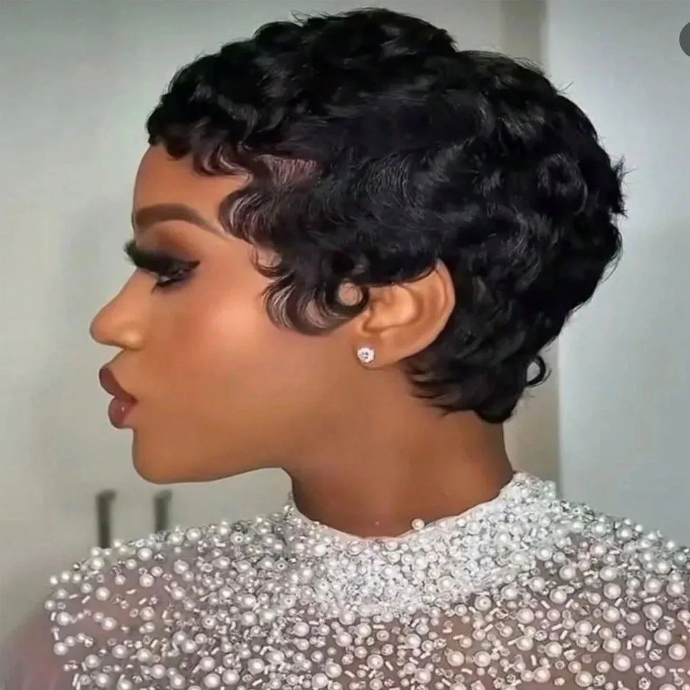 Short Pixie Cut Wigs Human Hair For Women- 6 Inch Short Curly Wave Wigs