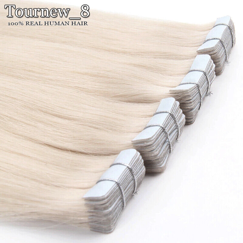 Tape In Balayage Skin Weft Remy Real Human Hair Extensions Full Head 200g WAVY