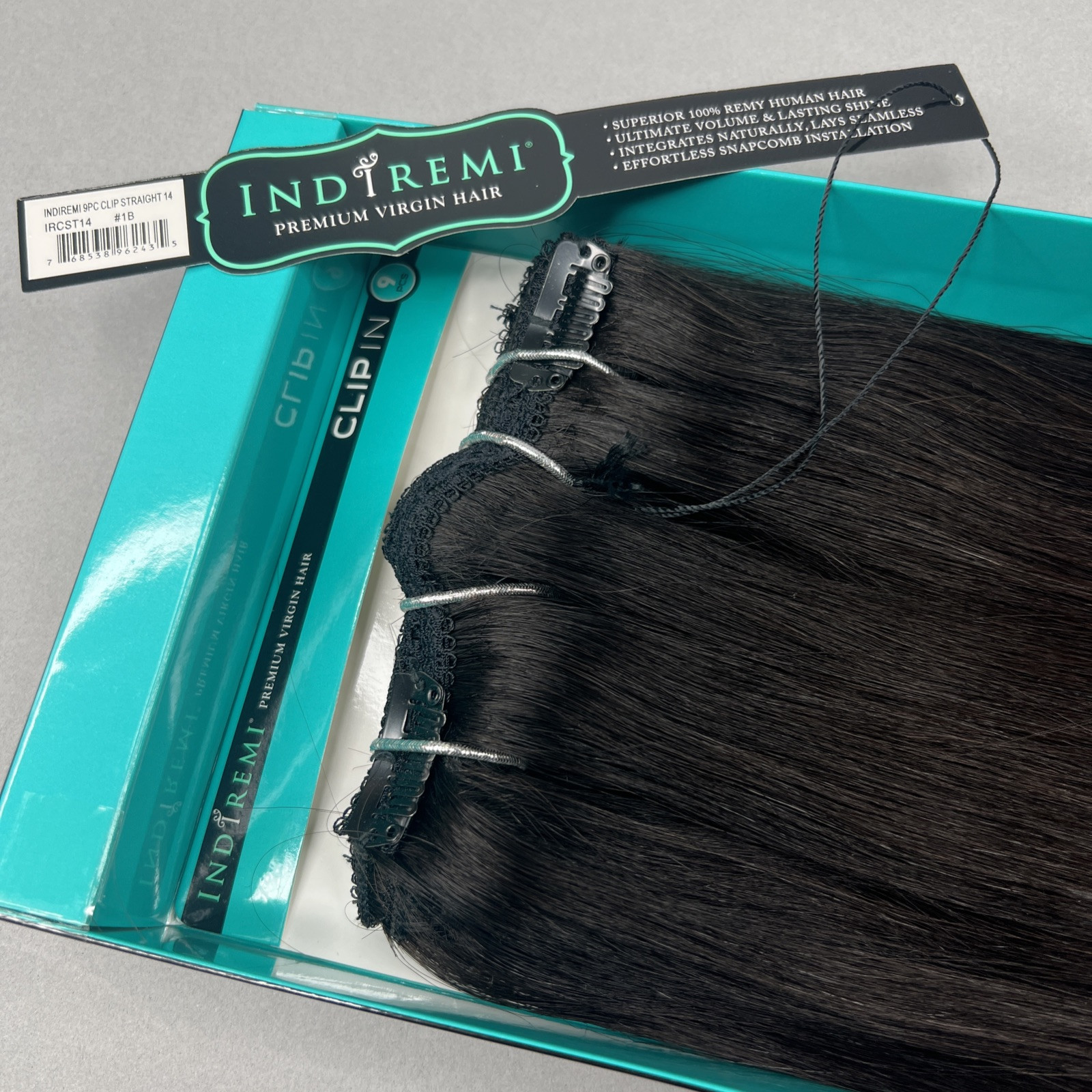 Indi Remi 9 Pc 14” Clip-in #1B Off Black Straight Human Virgin Hair Bobbi Boss