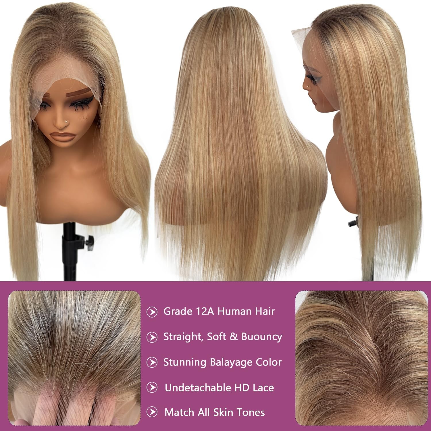 Ubetta Blonde Highlights Wig Human Hair 13X4 Lace Front Wigs Human Hair Pre