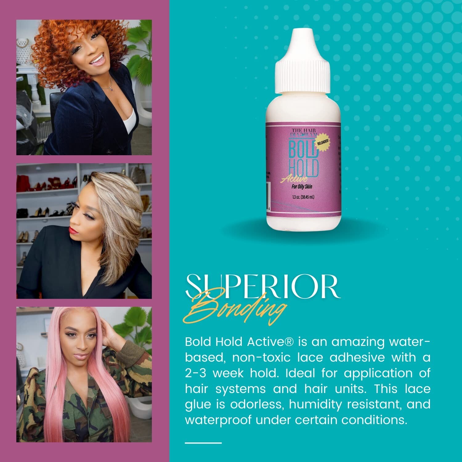 Bold Hold Active Reloaded Strong Hold Glue for Wigs, Formulated Oily Skin 1.3oz
