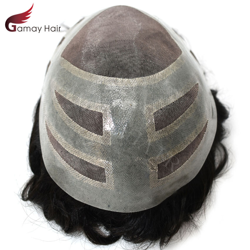 Toupee for Men Hair System Replacement French Lace Front Poly Skin PU Mens Wigs