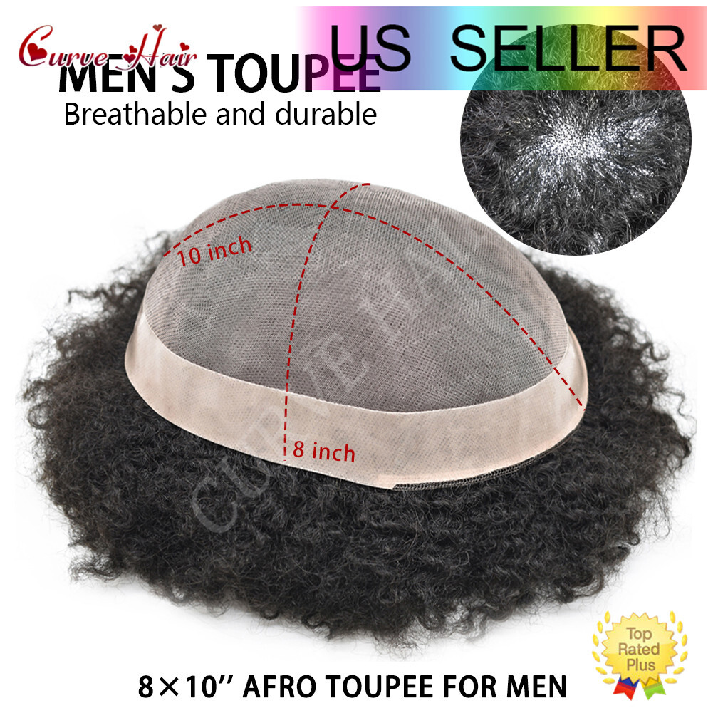 Hair Units for Black Men Afro Kinky Curly Fine Mono Lace Men Toupee Hair System