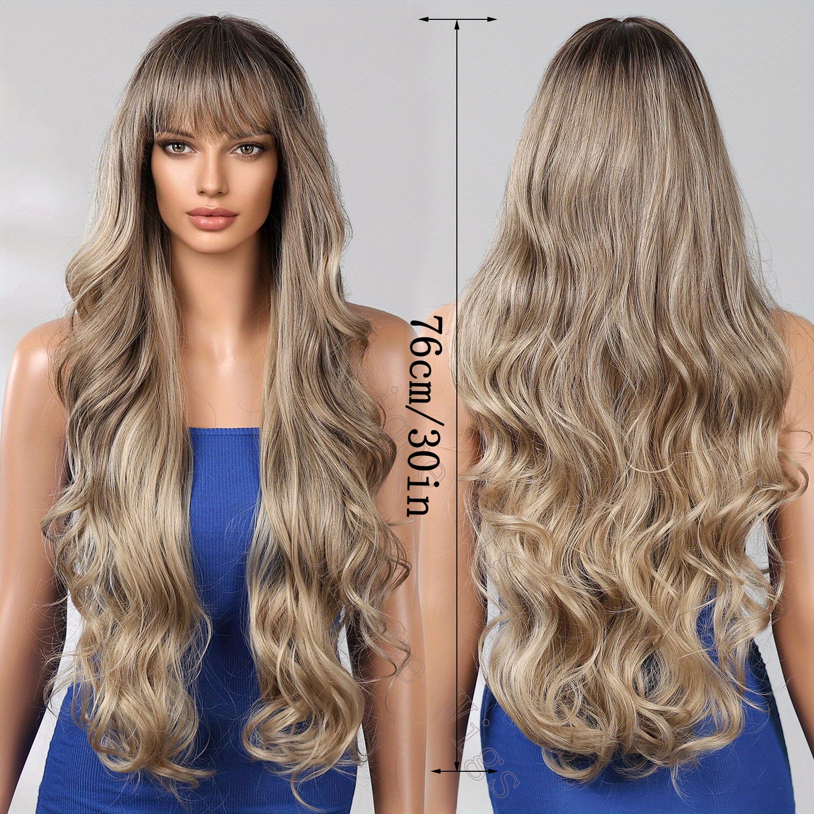 30 Inch Long Curly Wig Ombre Blonde Red Synthetic Wigs Heat Resistant Hairpiece