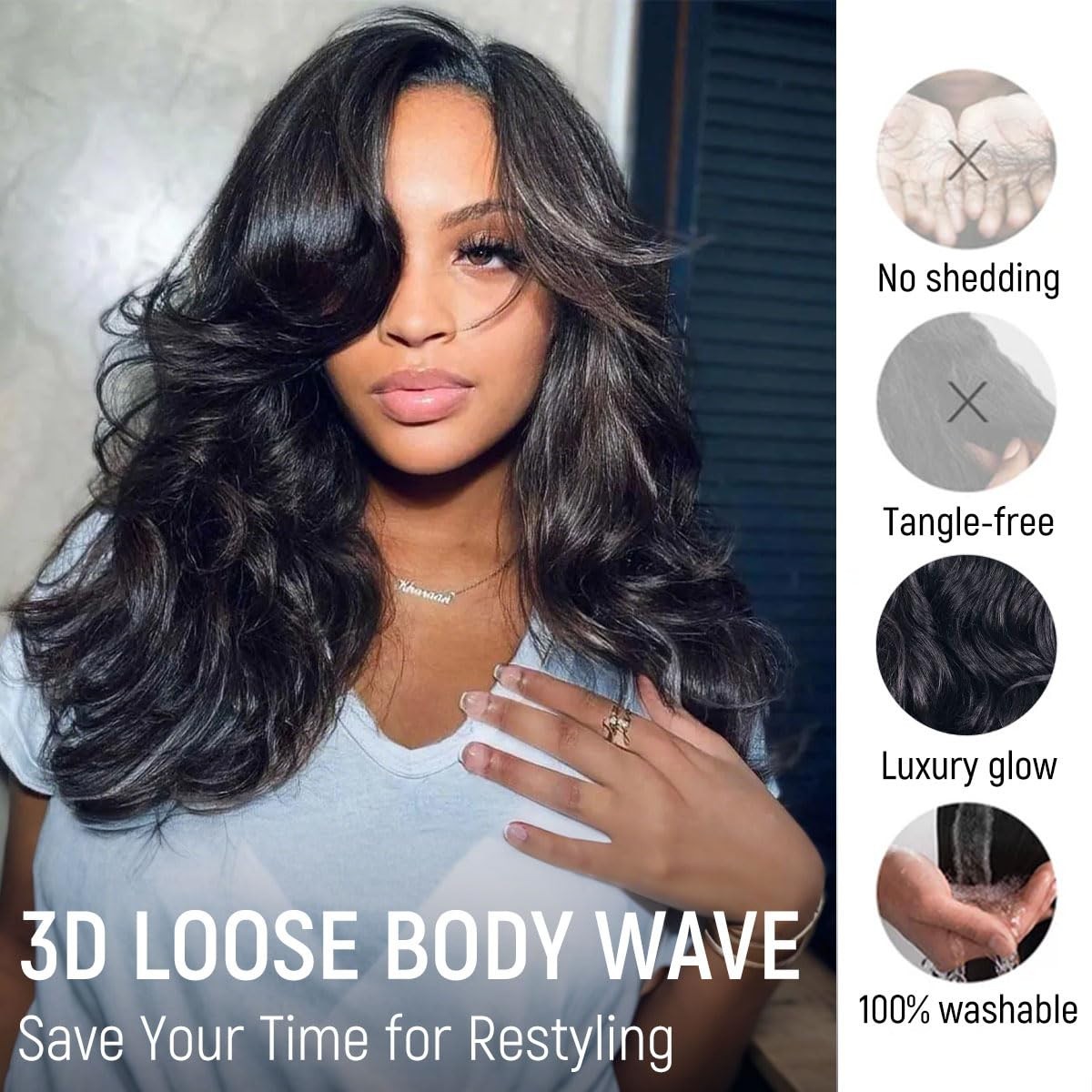 Glueless Human Hair Wig 18″ Loose Body Wave HD Lace Closure, Pre Plucked, 200% D