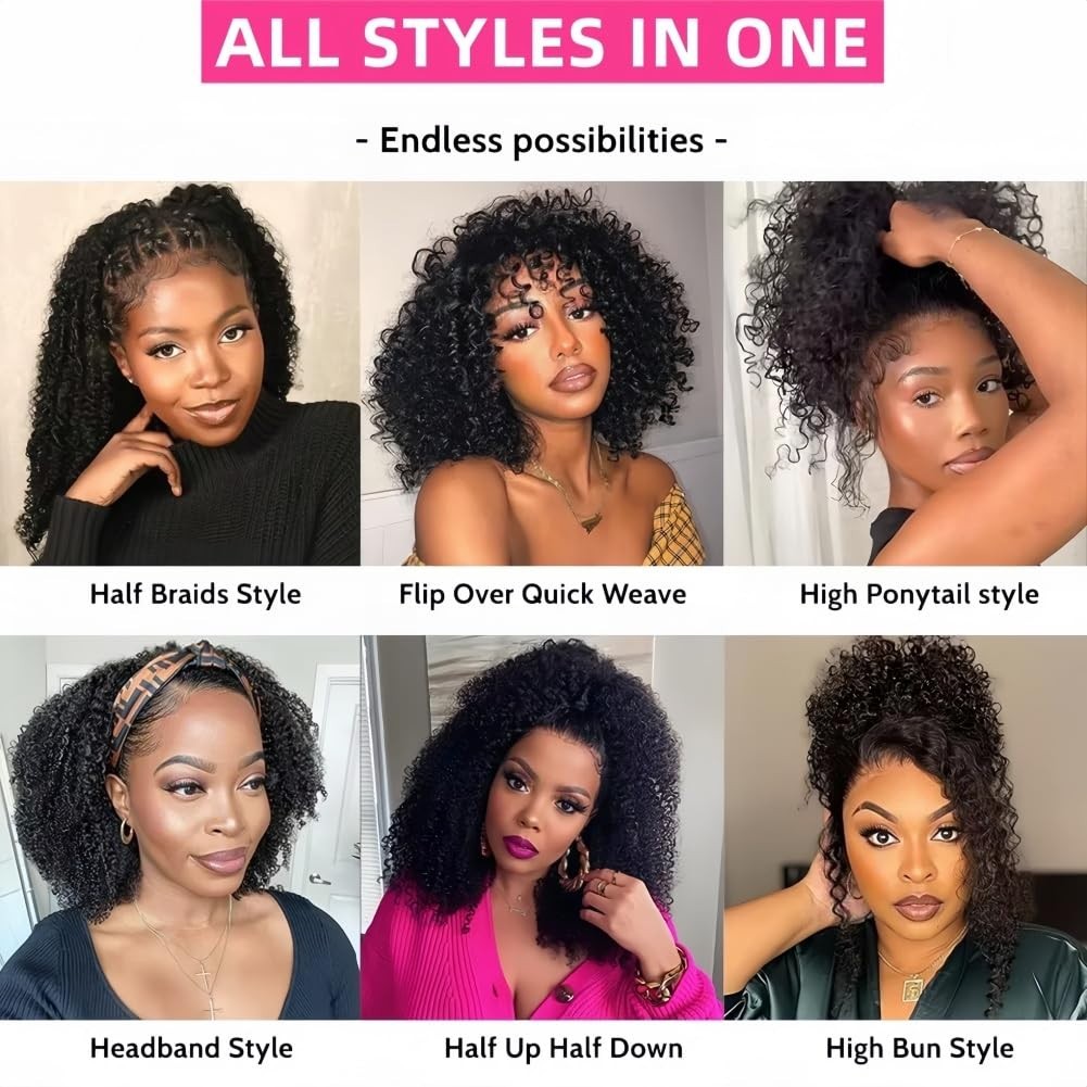 Curly Half Wig Human Hair 200 Density, Beginner-Friendly, Glueless 18″ Kinky Cur