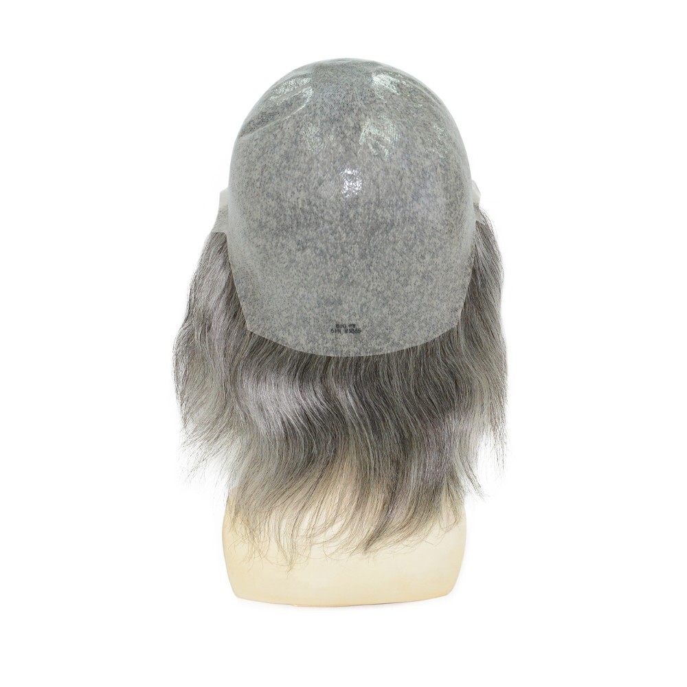 Mens Human Hair Wigs Full Thin Skin Wigs Human Hair System Medium Size 6” #1B65