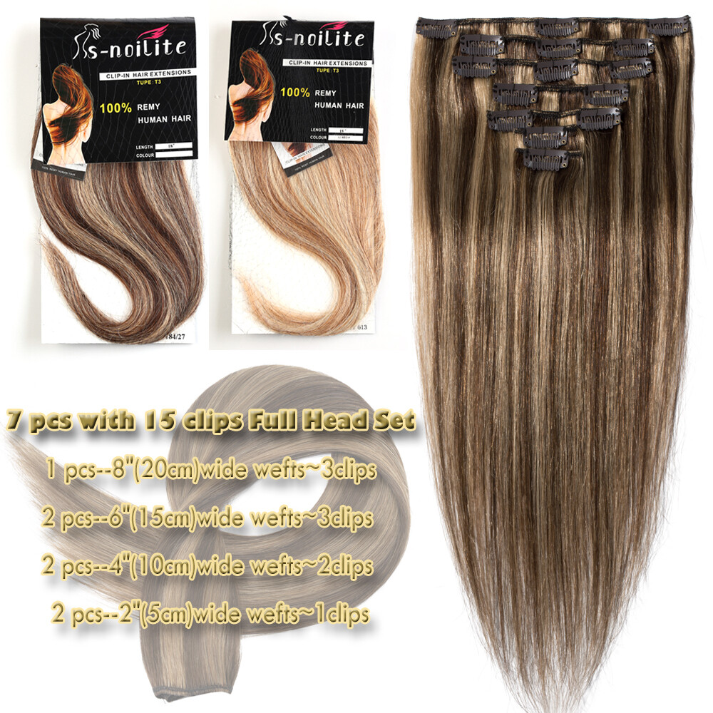 AAAAAAAA Russian 100% Human Hair Extensions Full Head Clip in Remy 8 PIECES Soft