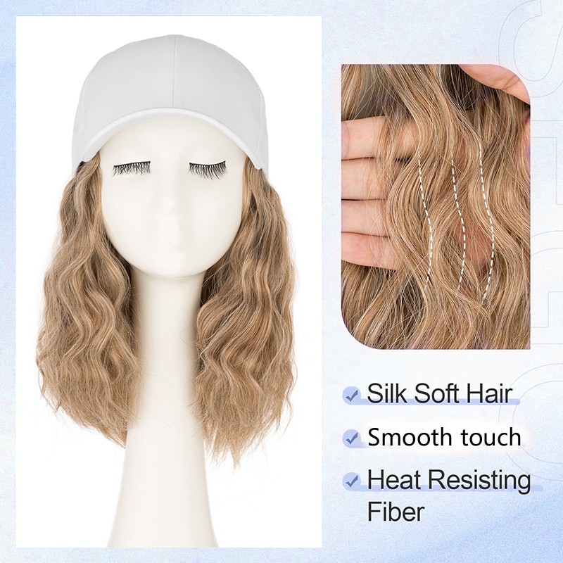 6in 8in Women Bob Baseball Hat with Synthetic Hair Extensions Curly Baseball Cap